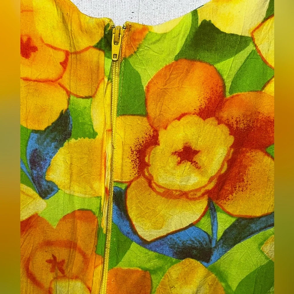 Vintage Jams World Rover dress yellow floral colorful artsy art to wear small